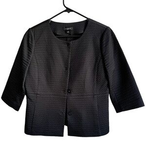 Ann Taylor Black Quilted 3/4 Length Sleeve Blazer